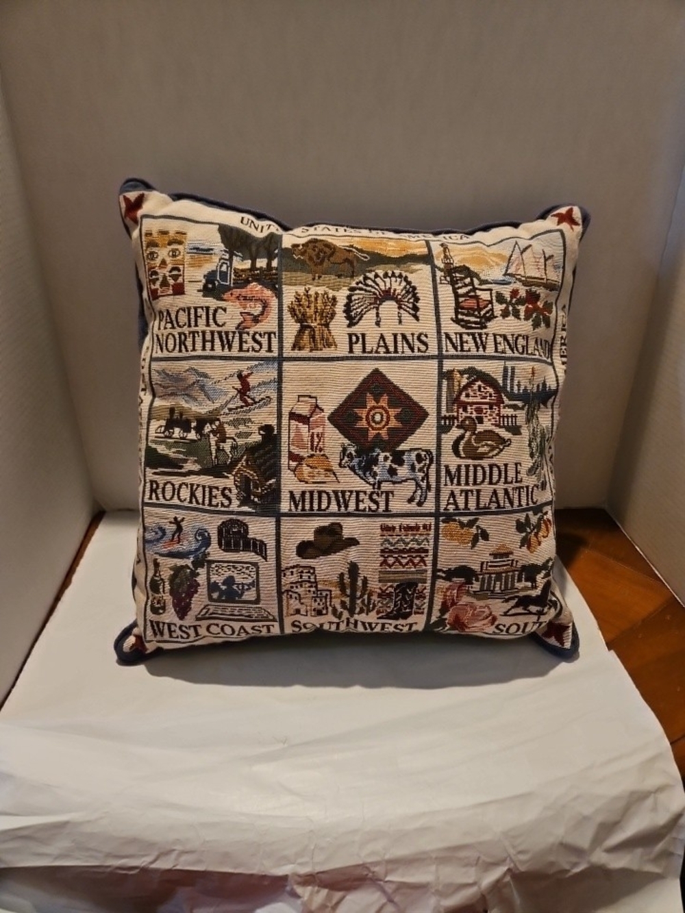 Regional U.S. Map Tapestry Accent Pillow - Multi Beige - Picture 2 of 5